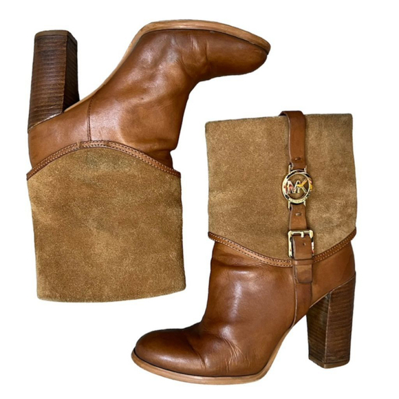 MICHAEL Michael Kors Shoes - Michael Michael Kors Fulton brown leather suede fold over heeled ankle boots 9